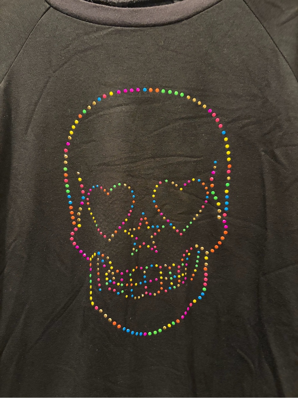 Designer Lauren Moshi Black Sweatshirt Multicolor Rainbow Studded Skull small